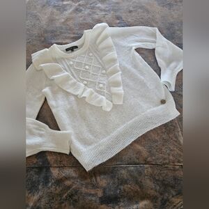 Fluffy Soft Feminine Adrienne Vittadini White Sweater Sz. Small